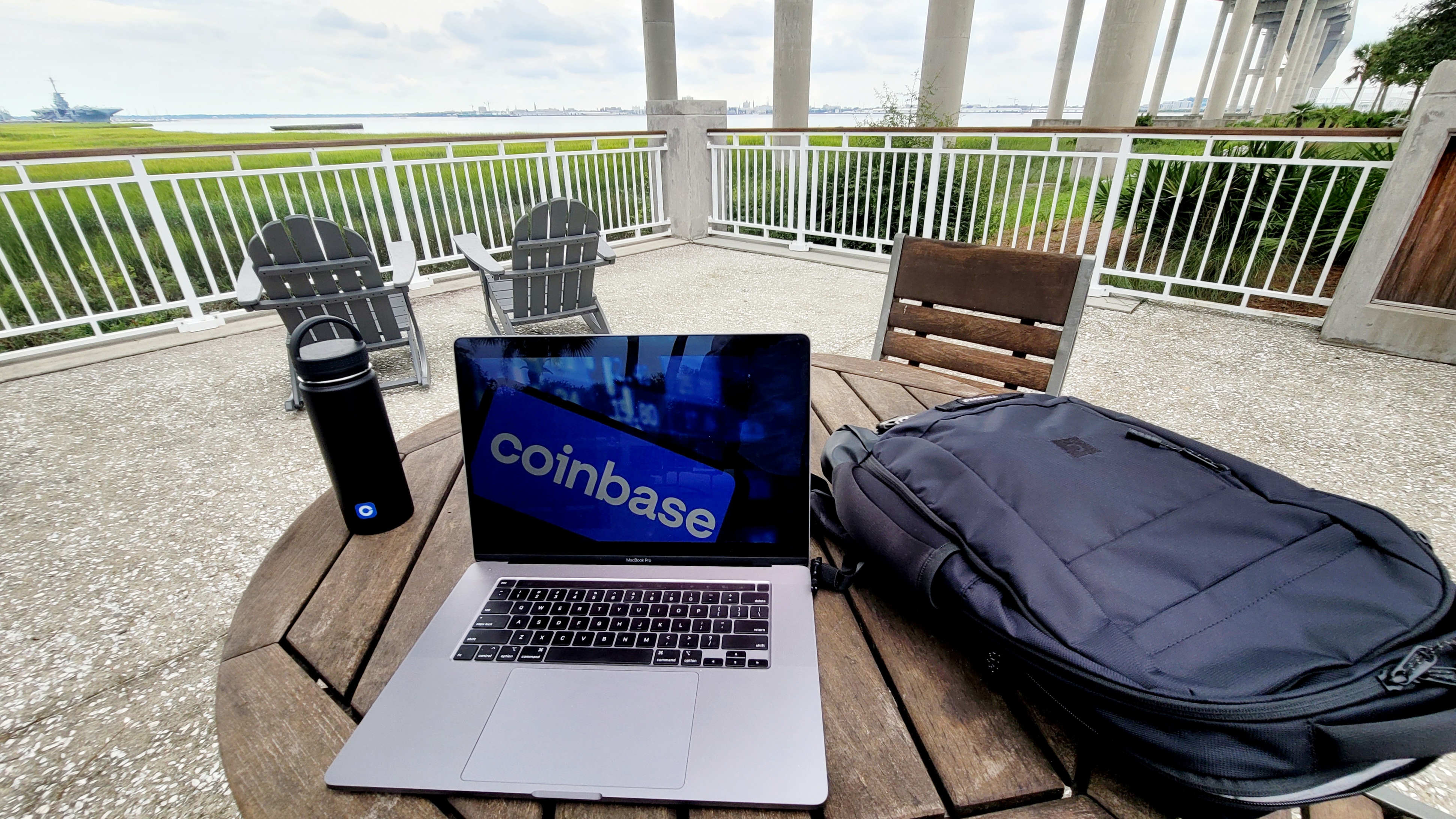 A Coinbase employee's remote workplace setup