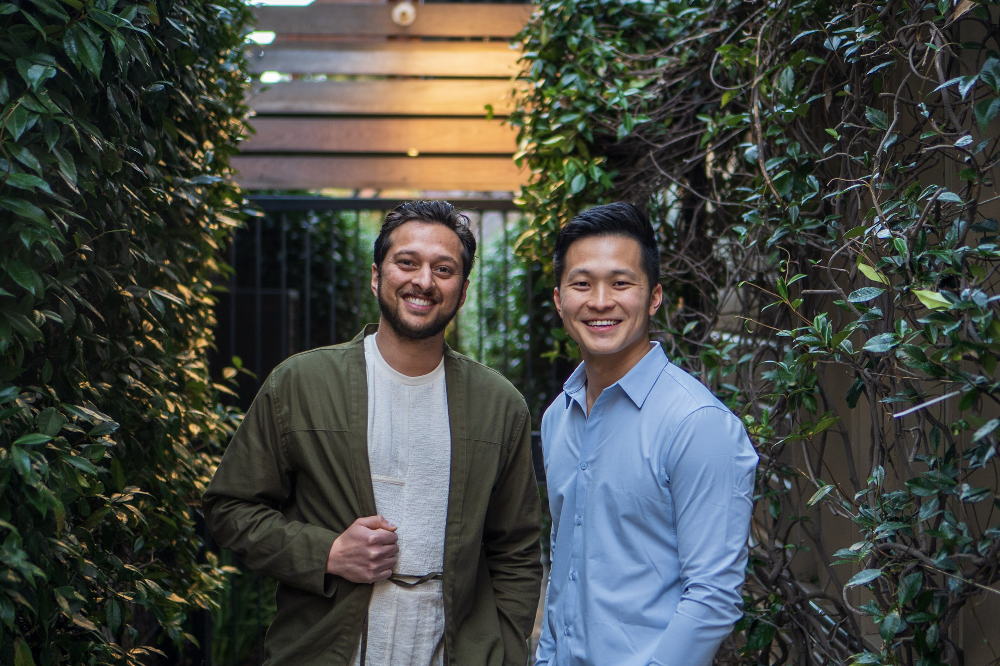 Finch co-founders Ansel Parikh (left) and Jeremy Zhang pose for a photo outside.