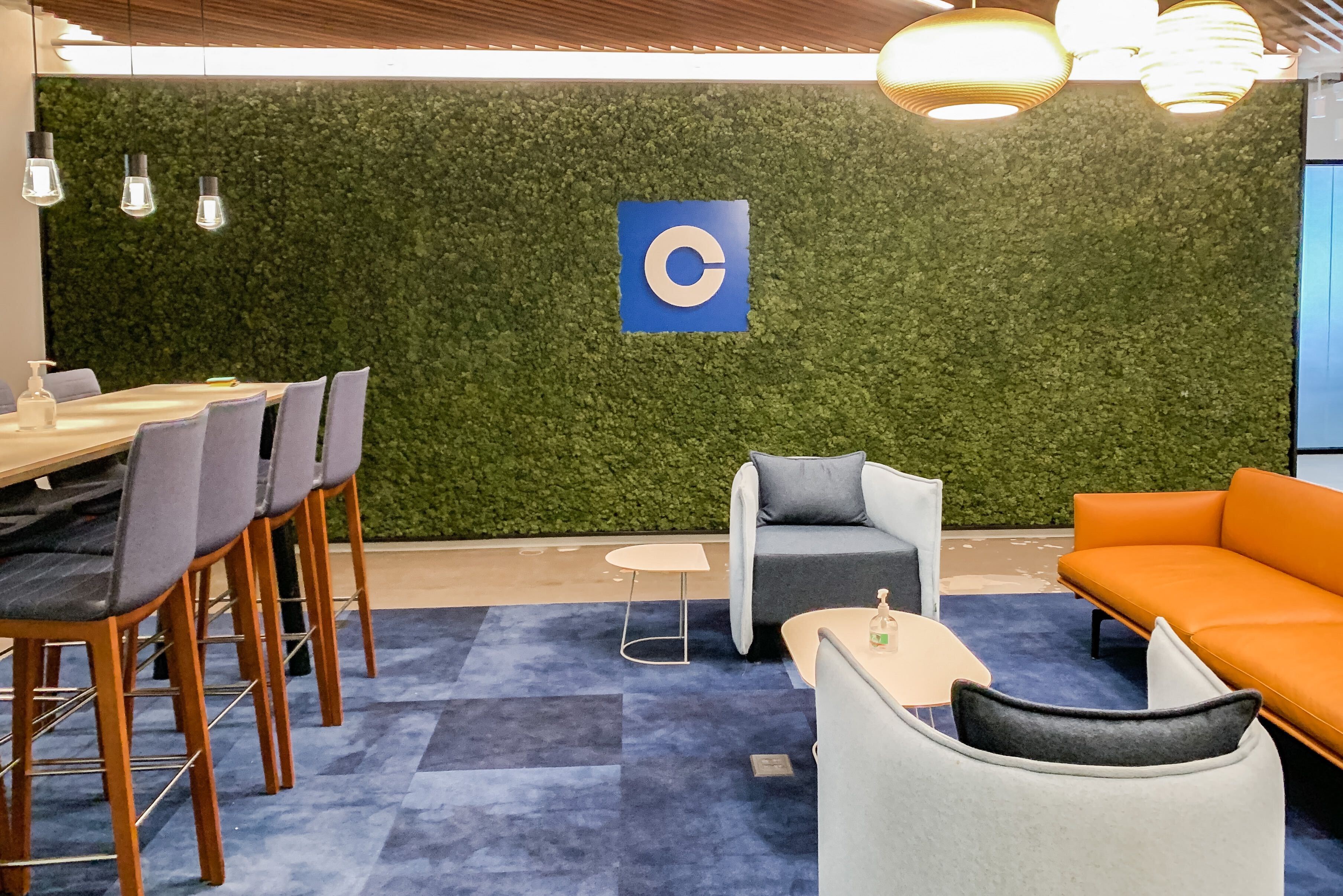 The Coinbase office's lounge