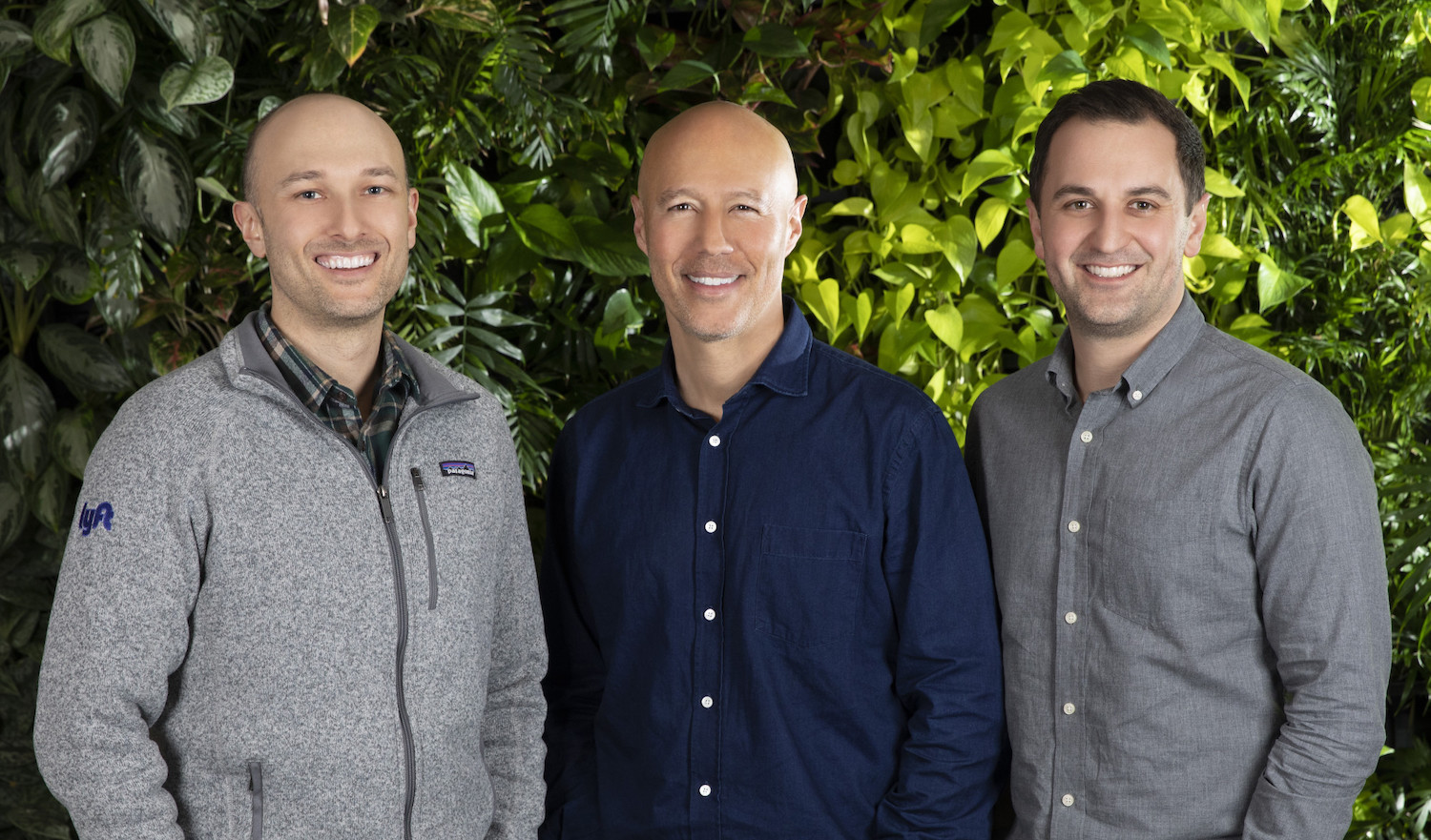 Lyft co-founder and CEO Logan Green (left) is pictured with incoming Lyft CEO David Risher (center) and Lyft co-founder and President John Zimmer (right). | Photo: Lyft