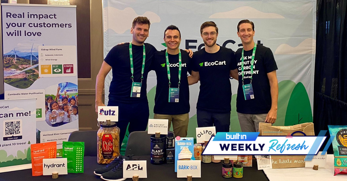 members of the ecocart team behind a table of branded products