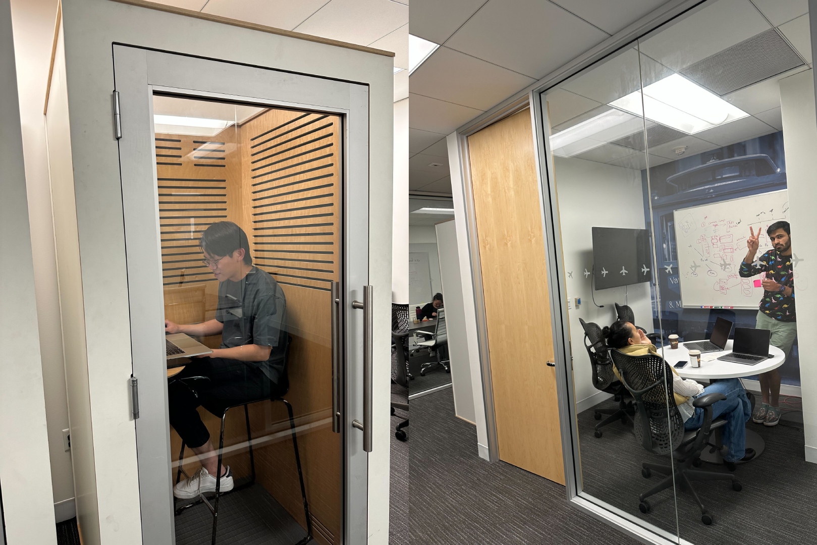 Members of the Unit21 team working in conference rooms at the company's San Francisco office