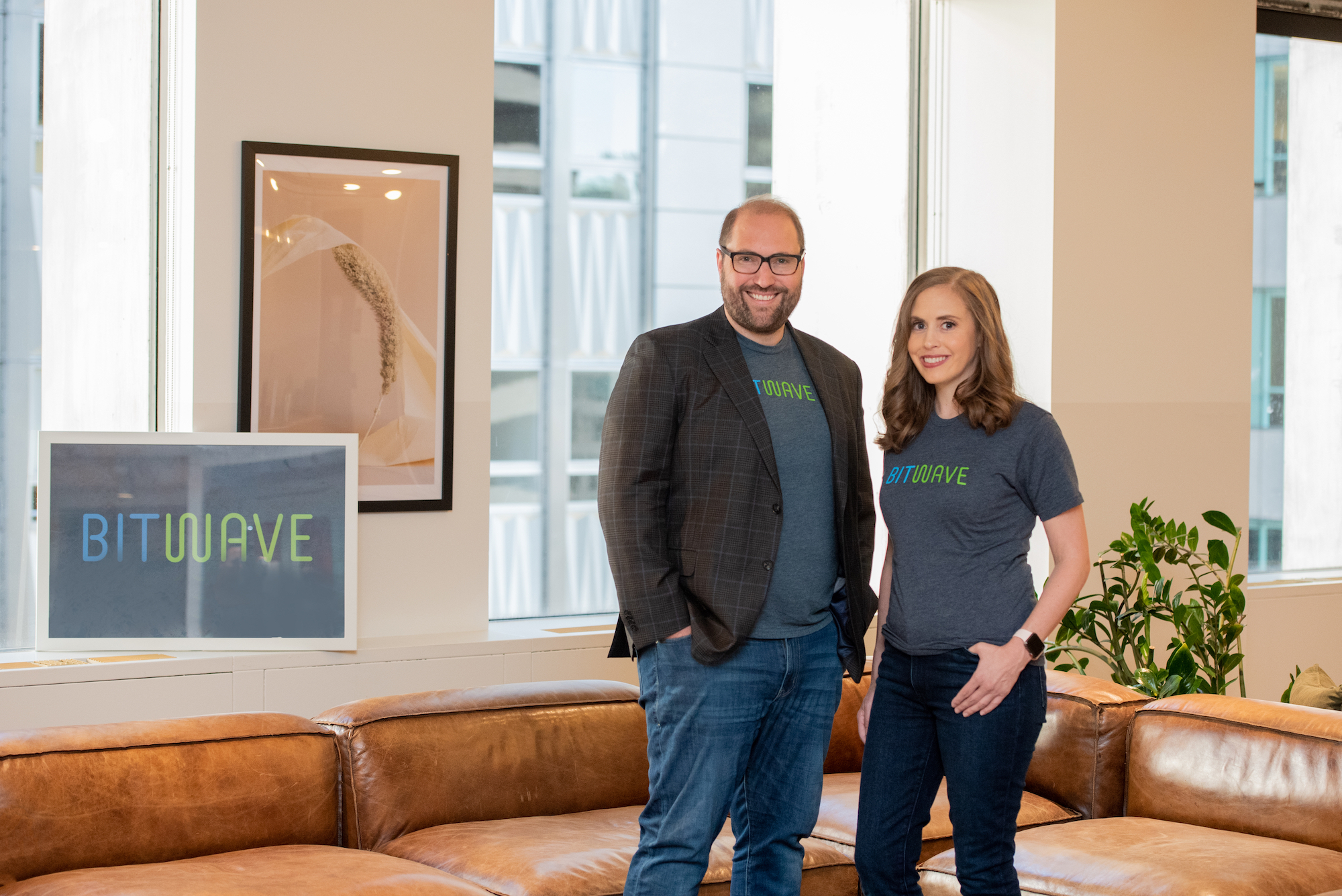 Bitwave's co-founders Pat White and Amy Kalnoki pose together for a photo.