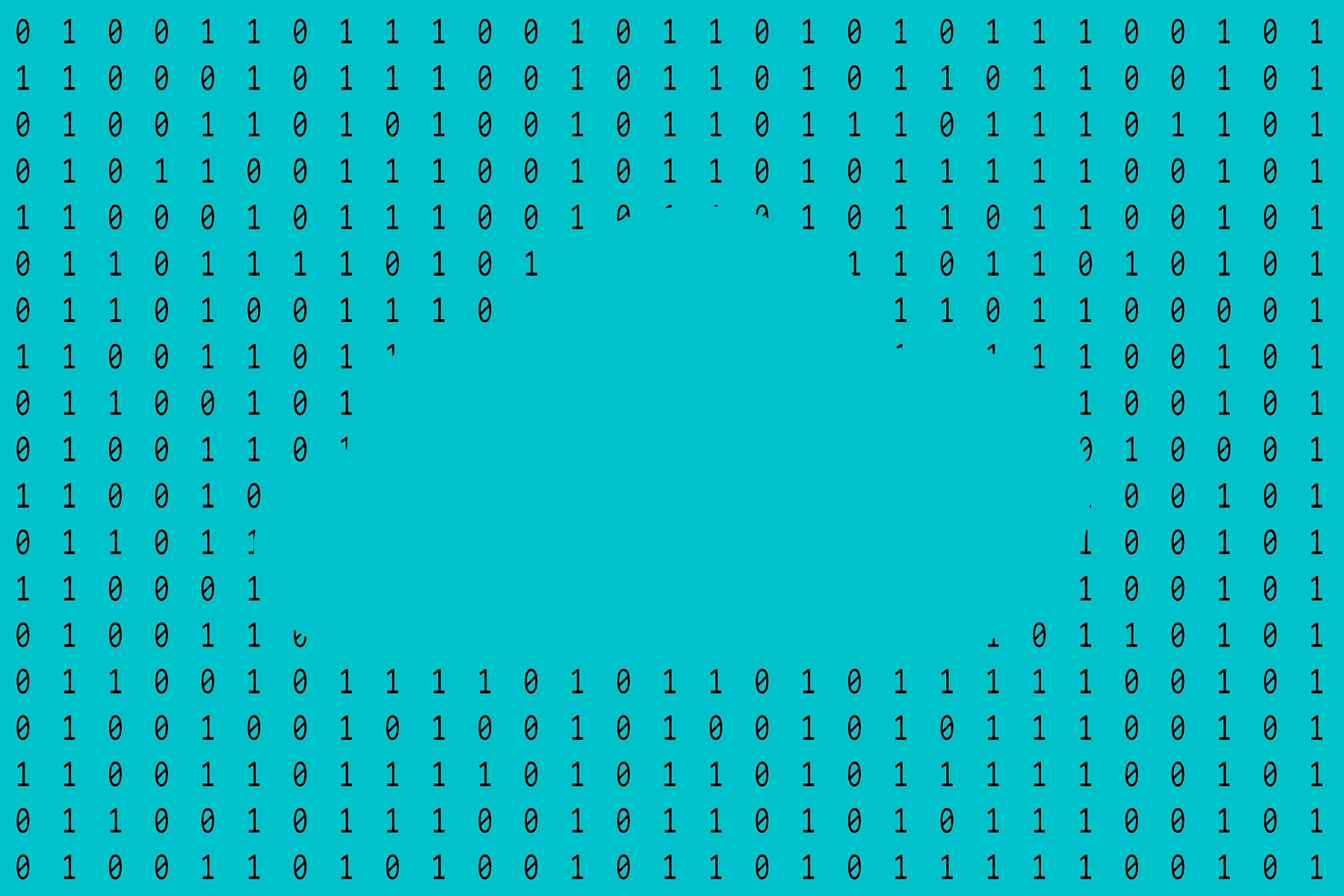 A blue cloud against a 01 code background