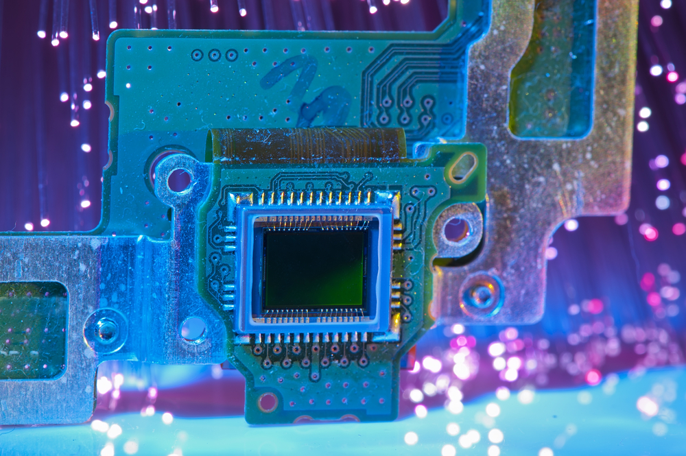 A close-up example of a photonics chip. 