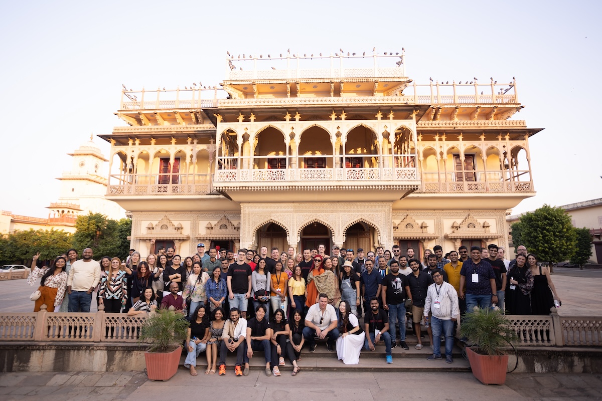  Spotters gather for a picture while enjoying sightseeing during a company offsite in Jaipur, India