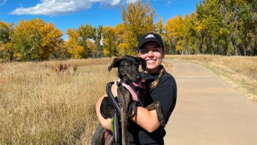 Affirm team member on a walk with her dog