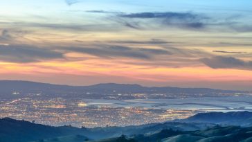 Silicon Valley views from above. Santa Clara Valley at dusk as seen from Lick Observatory