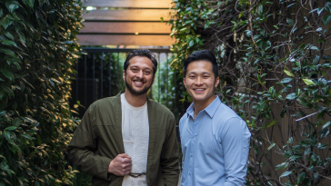 Finch co-founders Ansel Parikh (left) and Jeremy Zhang (right) pose for a photo outside.